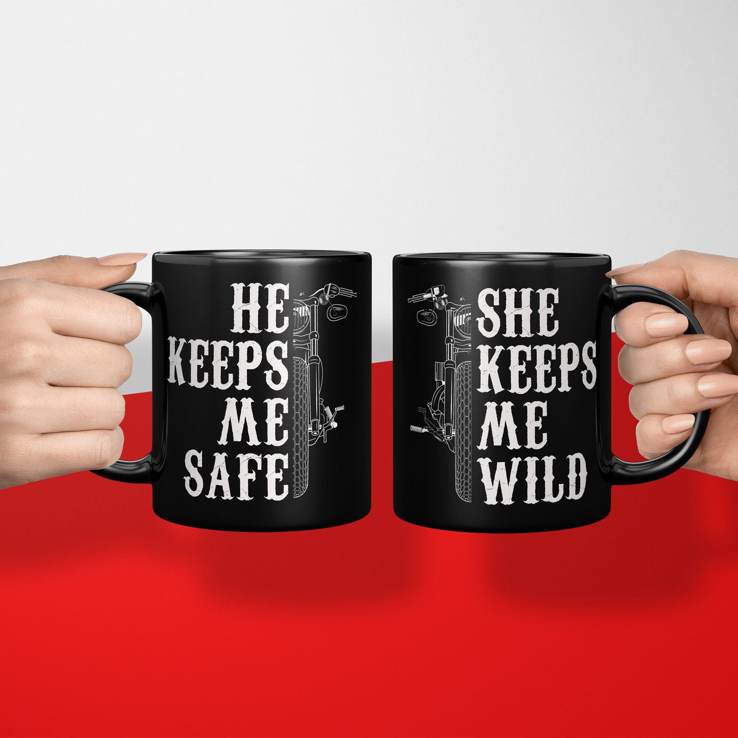 She Keeps Me Wild - Couples Biker Mug - Black Mug