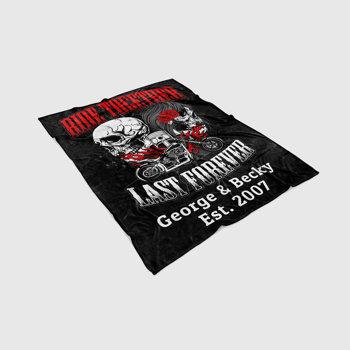 PERSONALIZED Ride Together Last Forever Skull Blanket