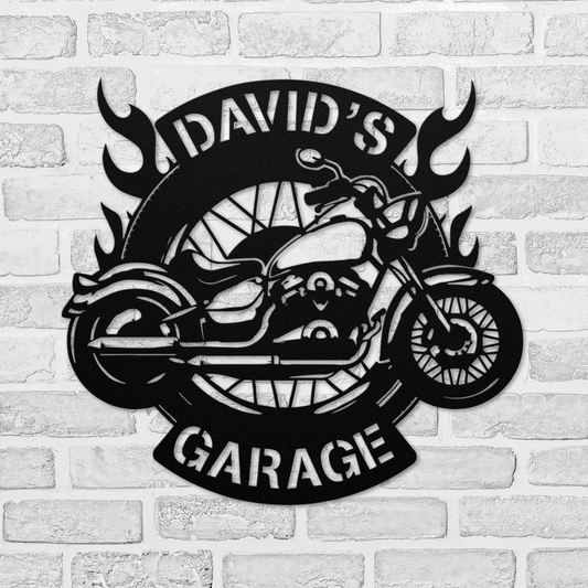 Personalized Biker Flames Garage Metal Sign