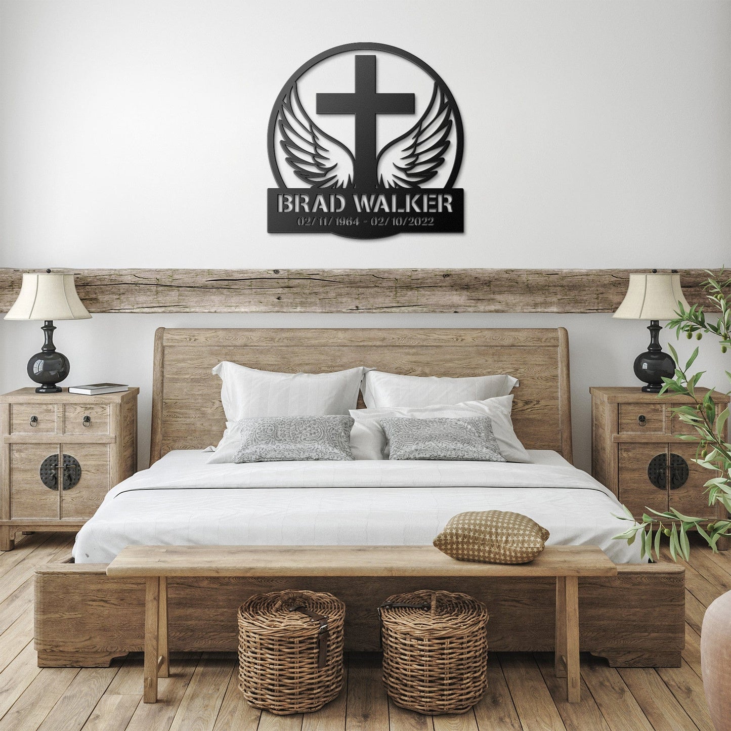 Cross with Wings Up Memorial Wall Art