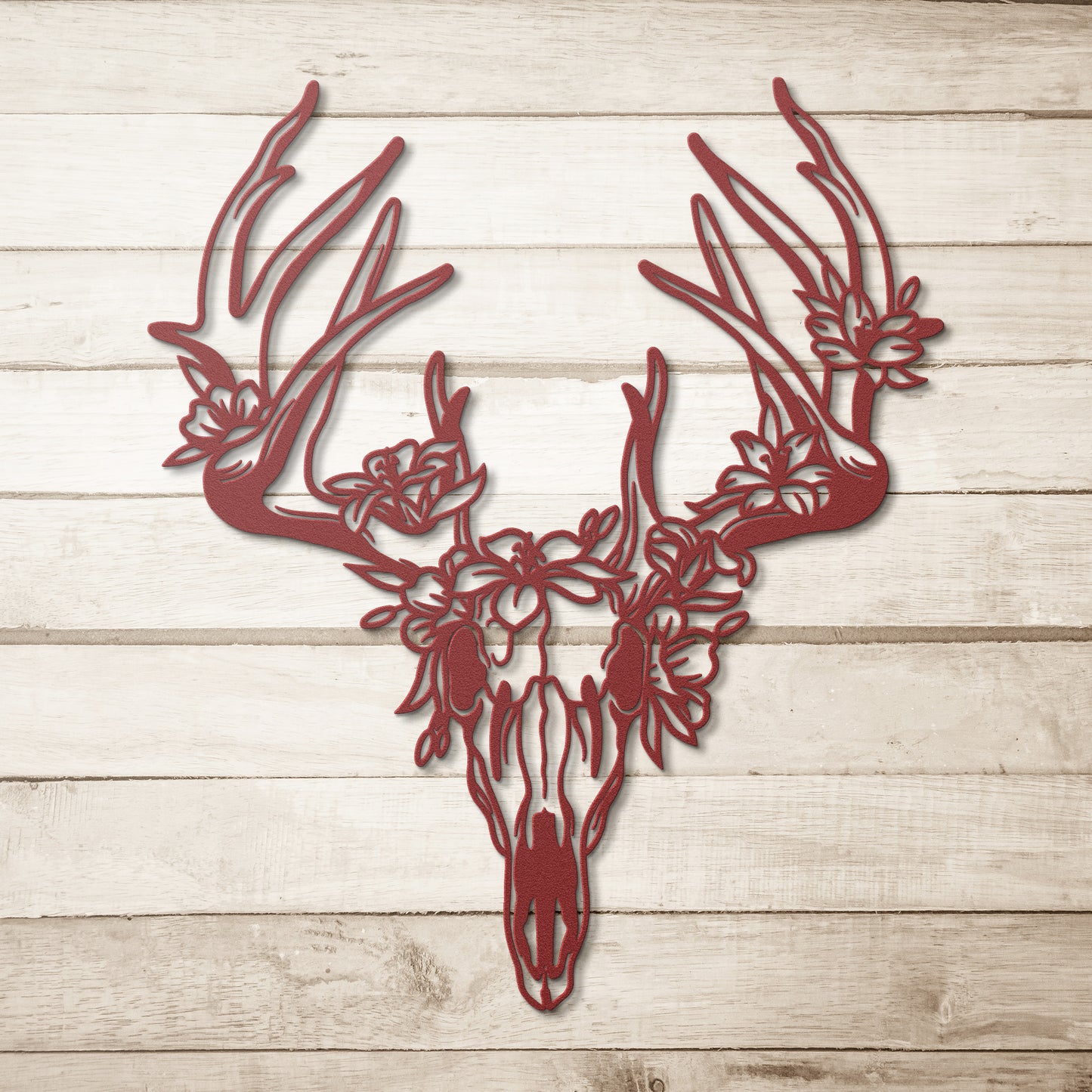 Deer Floral Skull Metal Wall Art