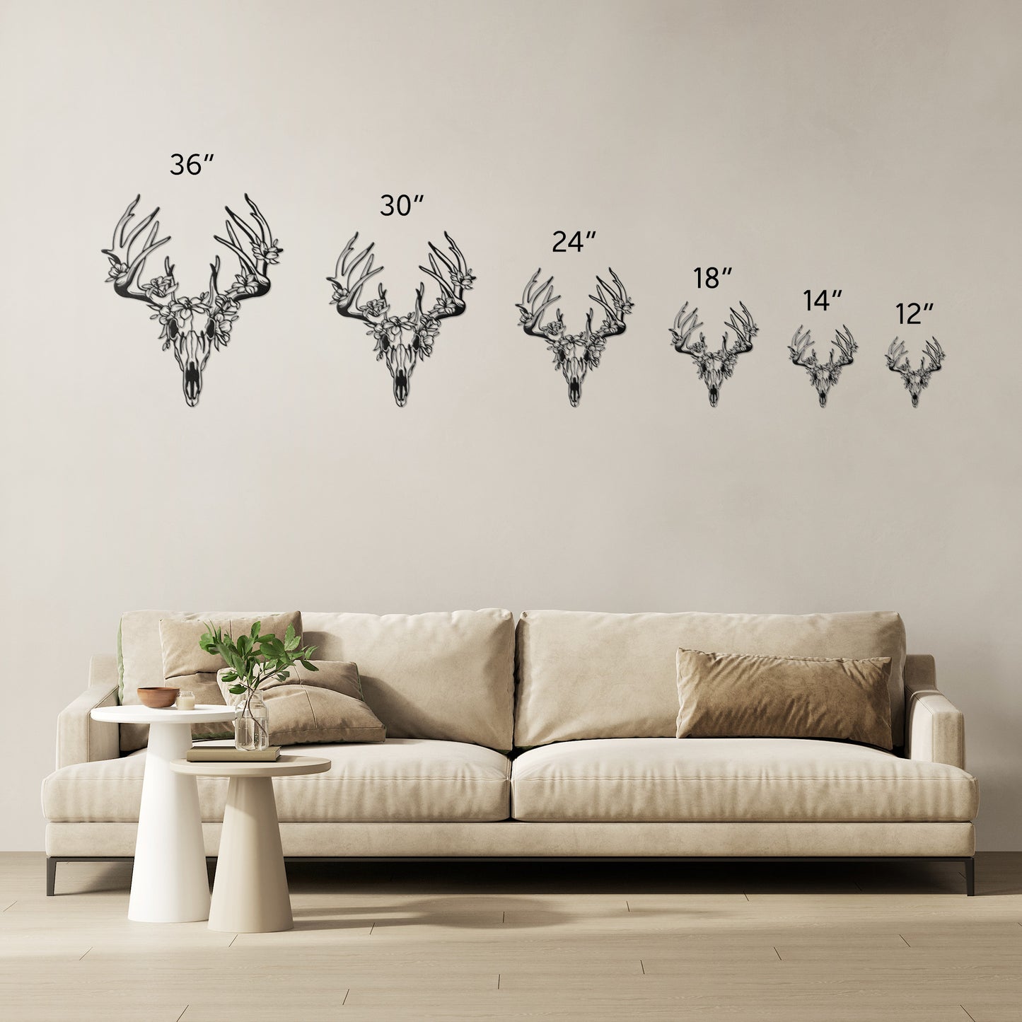 Deer Floral Skull Metal Wall Art