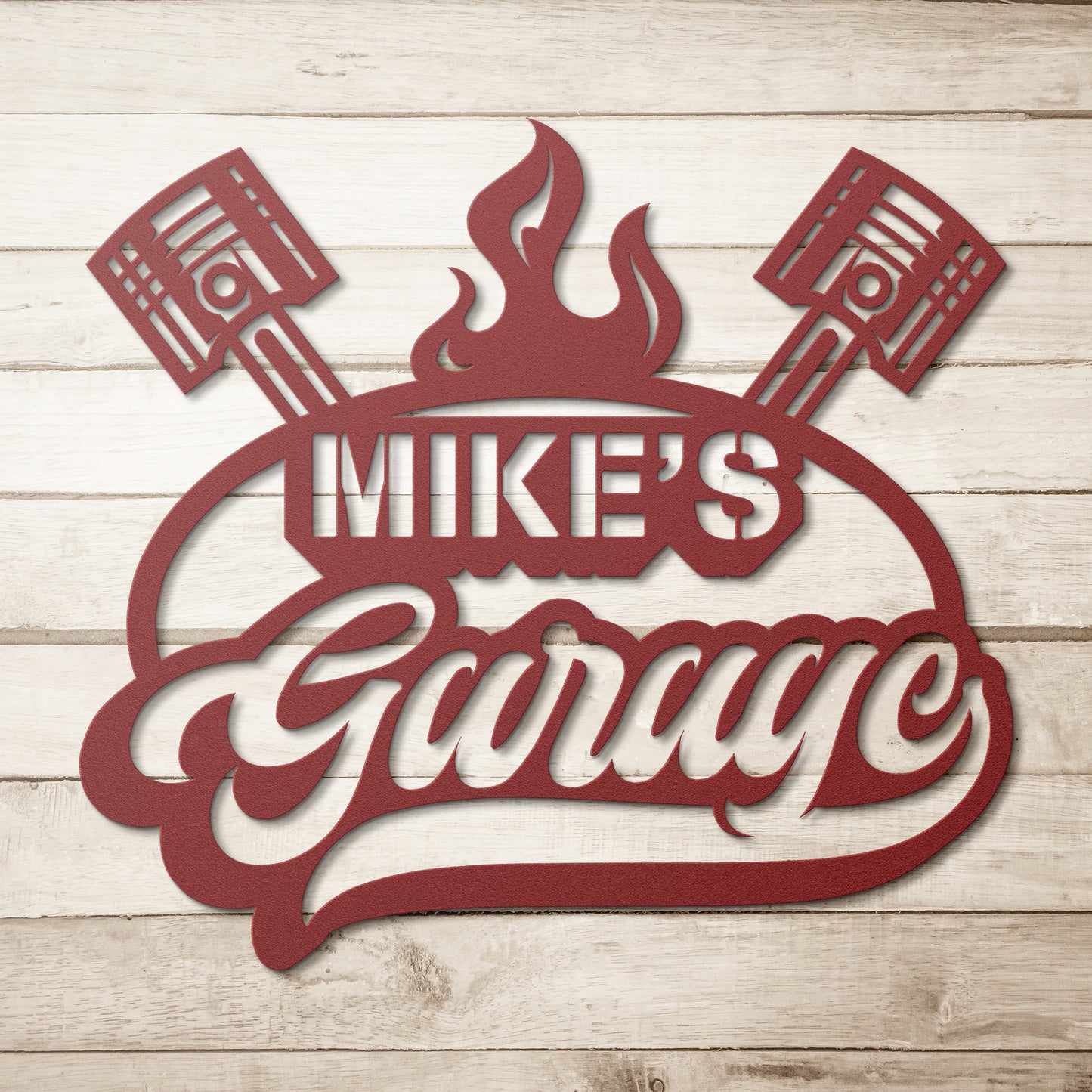 Personalized Retro Garage with Pistons Metal Sign
