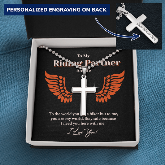 Riding Partner for Life You Are My World Cross Necklace