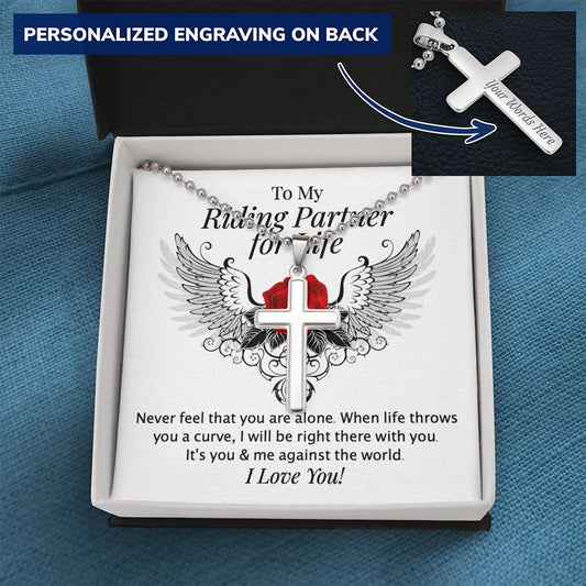 Riding Partner for Life Engraved Cross Necklace