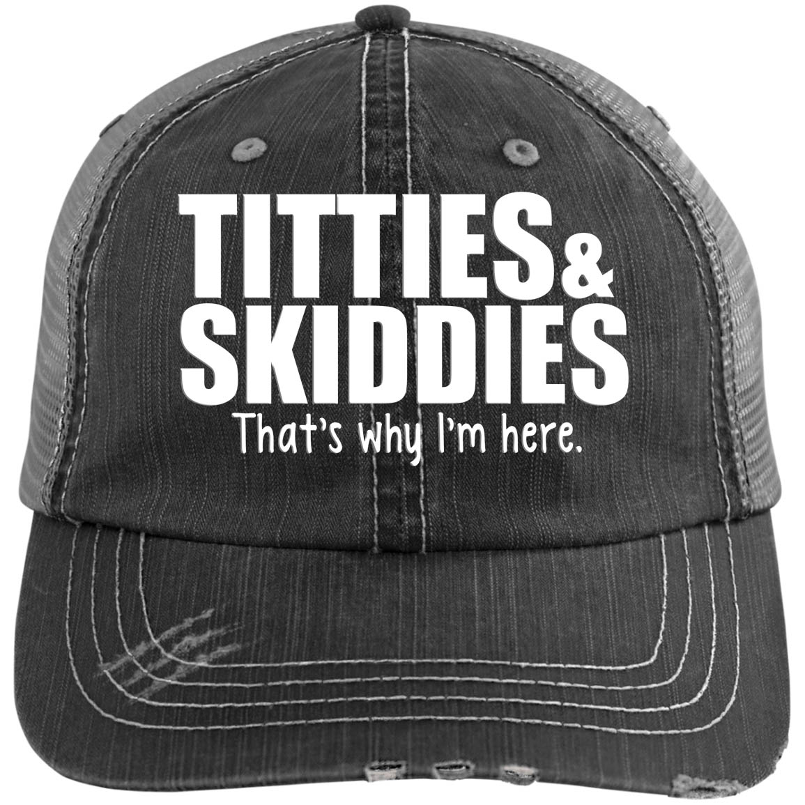 Hats - Titties & Skiddies - Distressed Unstructured Trucker Cap