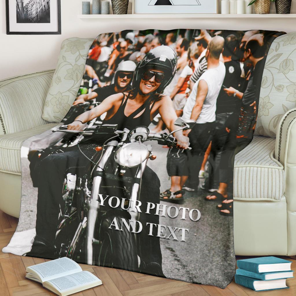 Custom Biker Photo & Text - Fleece Blanket