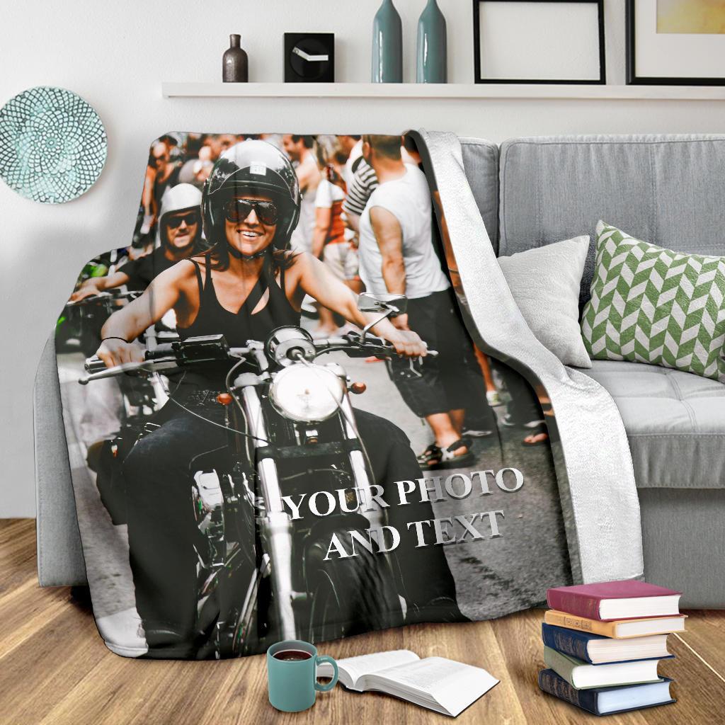 Custom Biker Photo & Text - Fleece Blanket