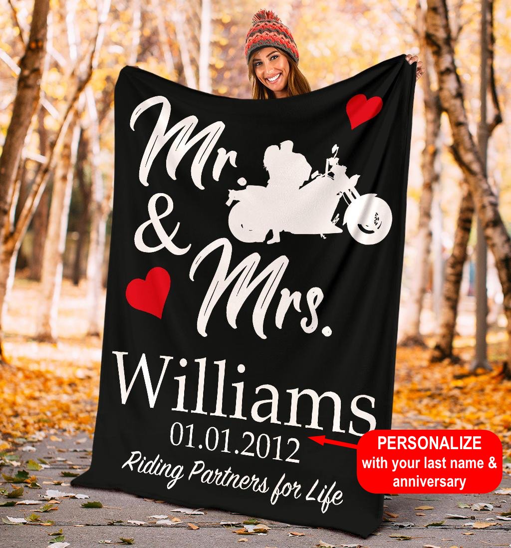 PERSONALIZED Mr & Mrs Riding Partner For Life Fleece Biker Blanket