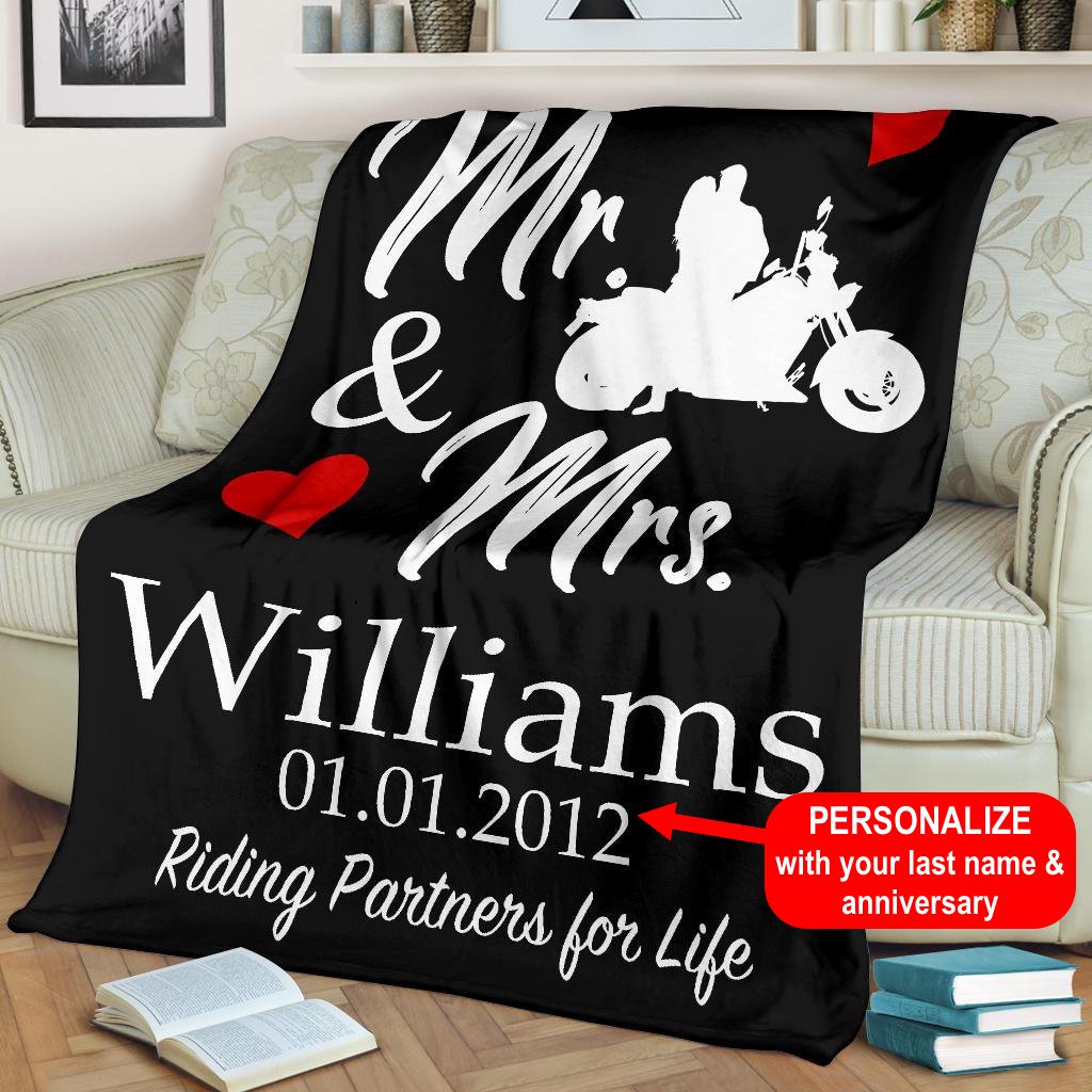 PERSONALIZED Mr & Mrs Riding Partner For Life Fleece Biker Blanket