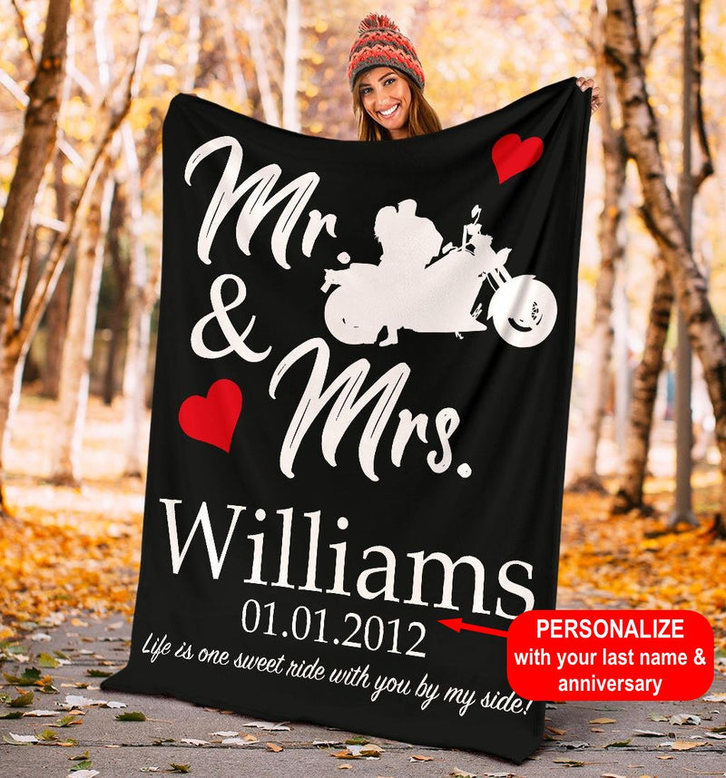 PERSONALIZED Mr & Mrs Sweet Ride Biker Premium Blanket