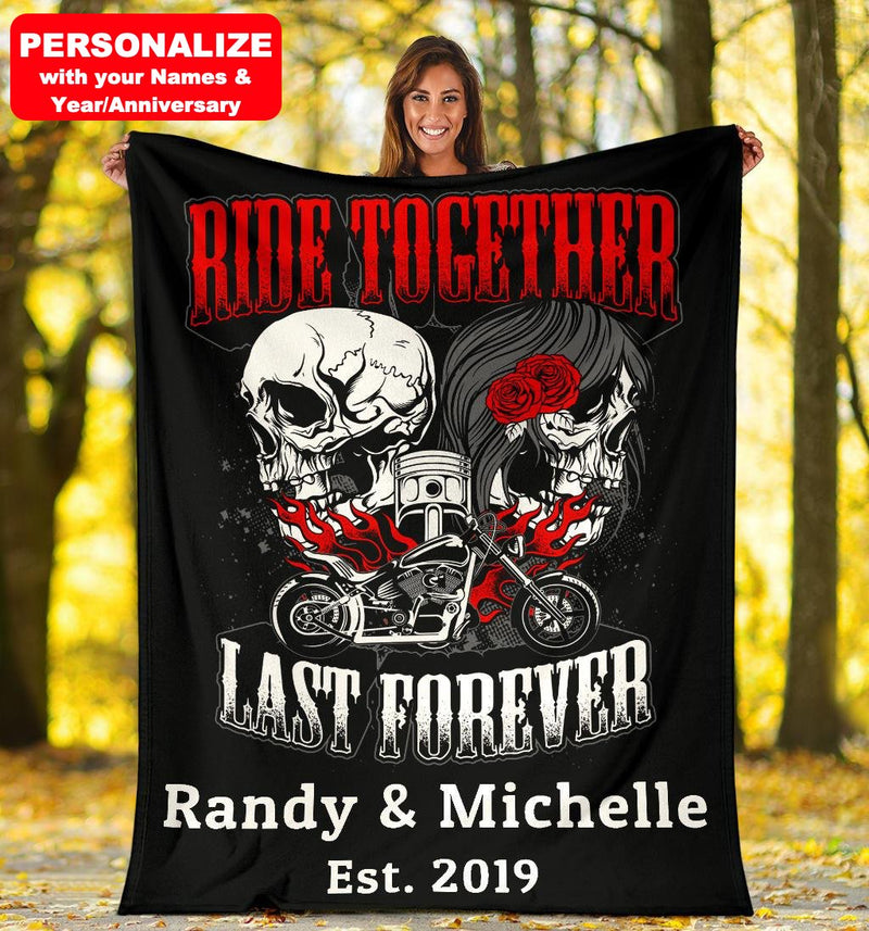 PERSONALIZED Ride Together Last Forever Skull Blanket