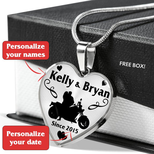 Jewelry - PERSONALIZED Biker Couple Heart Necklace (Made In USA)