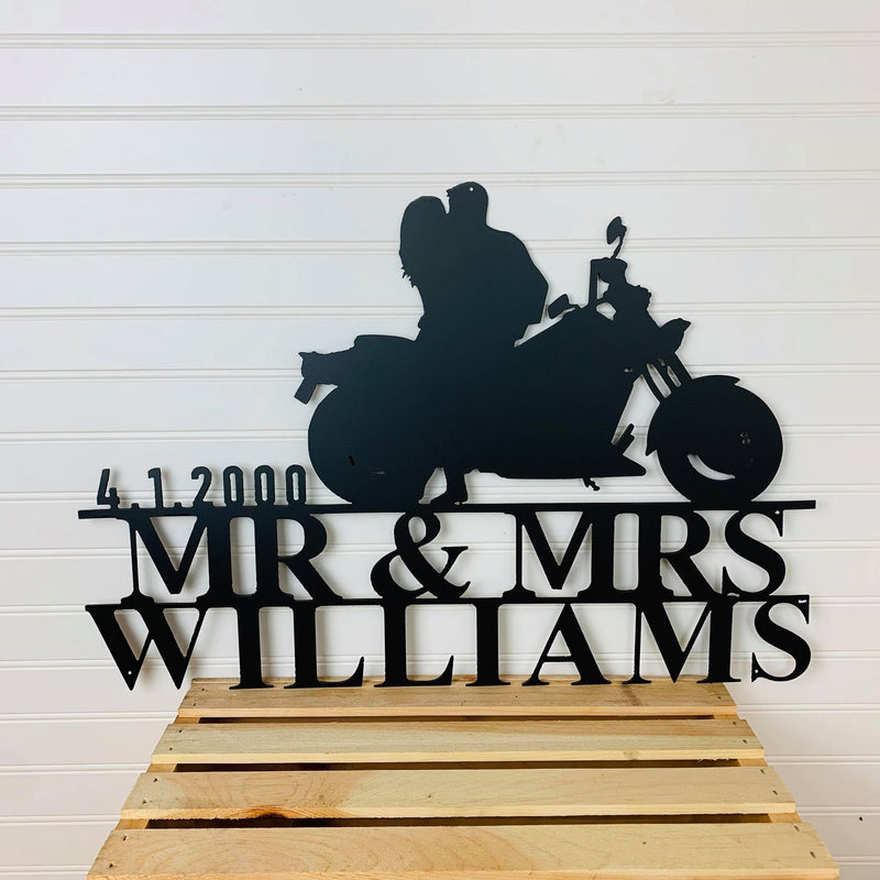 Happily Married Biker Couple - PERSONALIZED Metal Wall Art (🇺🇸Made In The USA) - Original