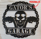 Metal Wall Art - PERFECT Father's Day Gift - PERSONALIZED Biker Skull Garage Metal Sign (
