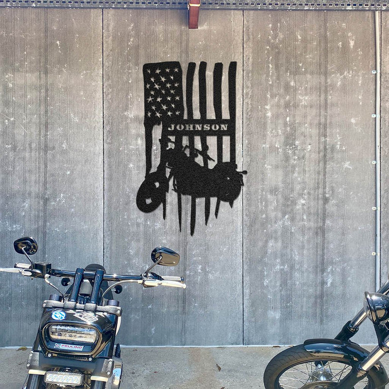 PERSONALIZED - Biker Patriot Flag Metal Wall Art (🇺🇸Made In The USA)