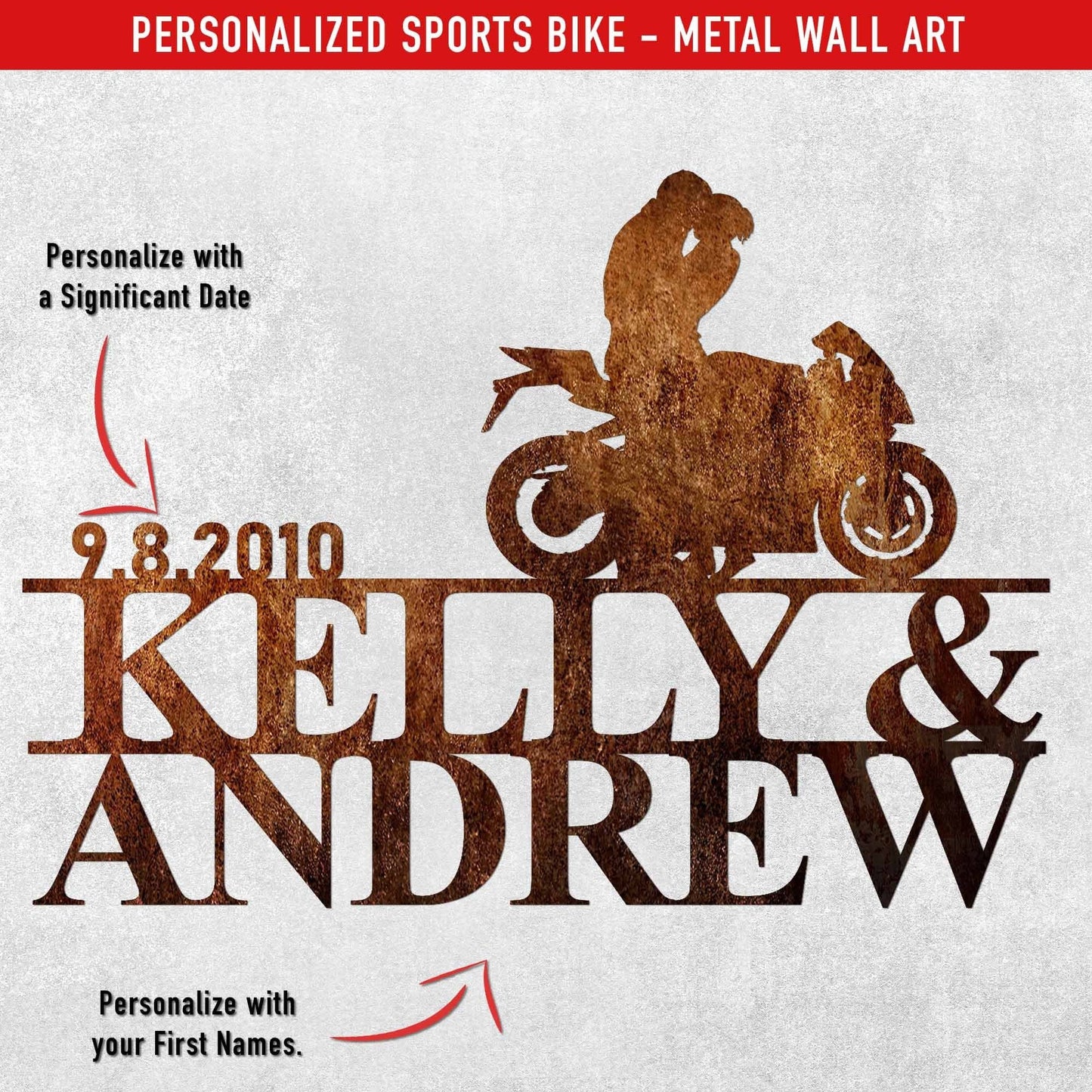 Sports Bike Couple - PERSONALIZED Metal Wall Art (🇺🇸Made In The USA)